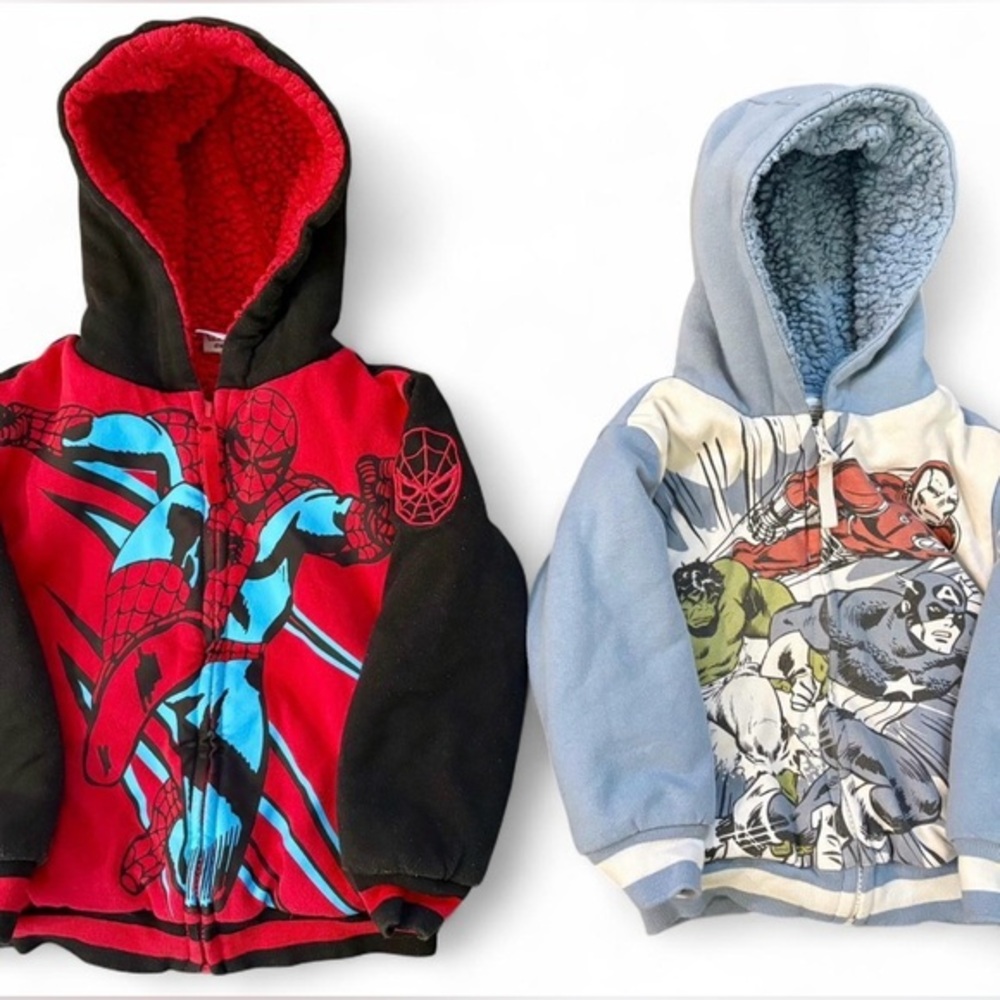 Toddler Boy Marvel Sherpa‎ Teddy Bear Full Zip Hooded Sweatshirt Jackets 3T & 5T